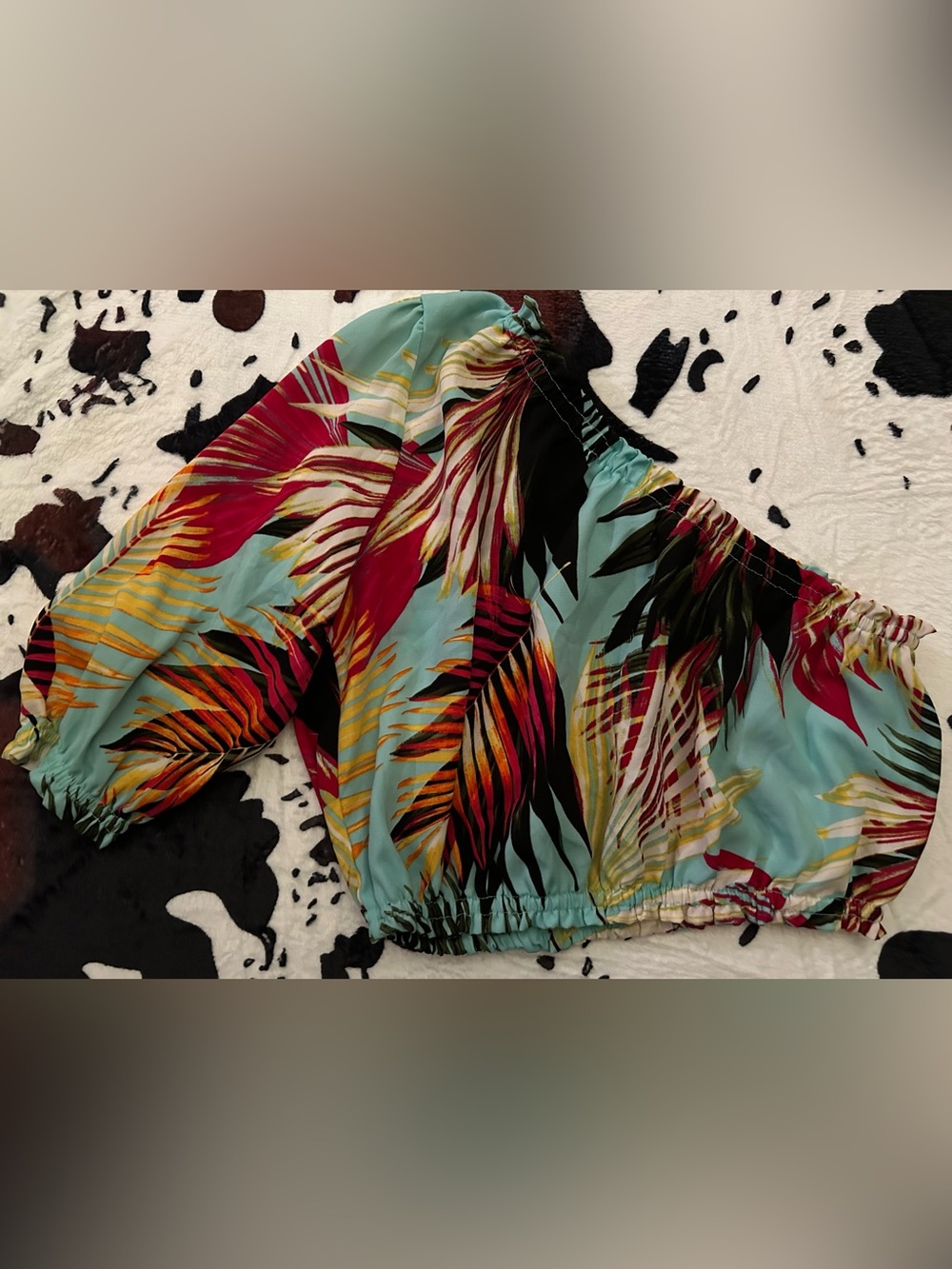 ✨Fashion Nova Aqua Multi Tropical One Shoulder Top Size Small ✨